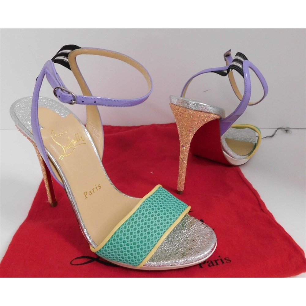 New Christian Louboutin‎ Discoport Strappy Multicolor Glitter Heels 36.5